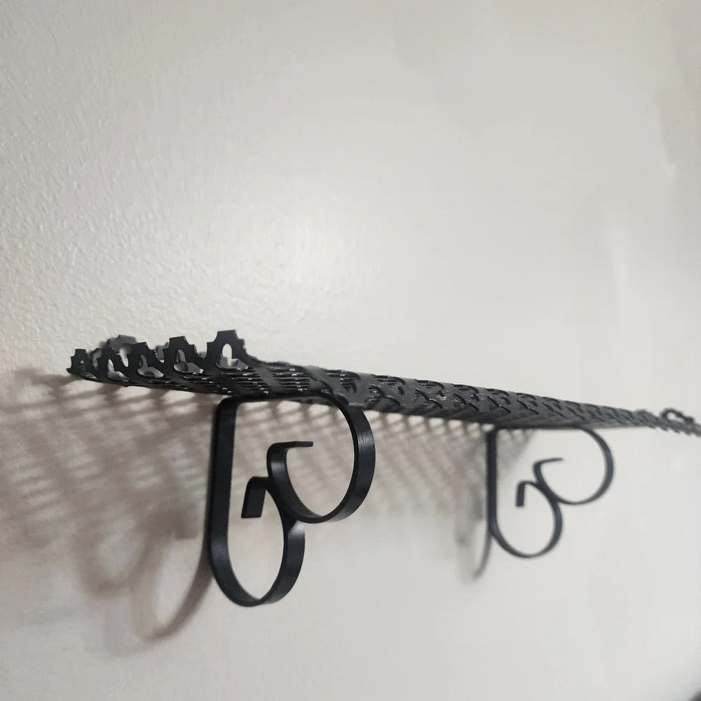 Vintage Art Deco Black Pierced Metal Display Wall Shelf~clover heart